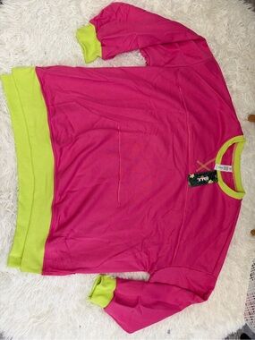 Amazon Women's Long Sleeve Pullover Top - Hot Pink with Lime Trim